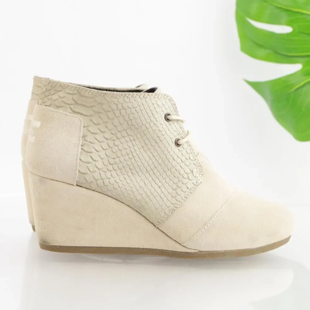 Toms Womens Desert Boots Size 9.5 Warm White‎ Suede Python Wedge Lace Up Booties